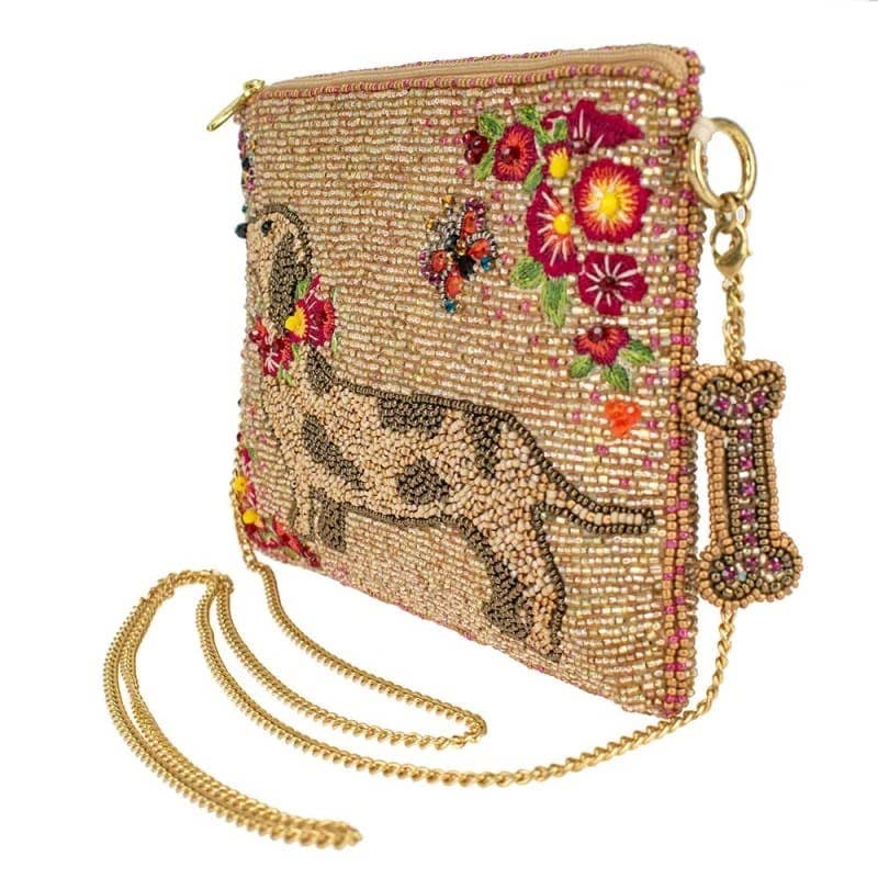 Doxie Beaded Dog and Floral Crossbody Mini Handbag