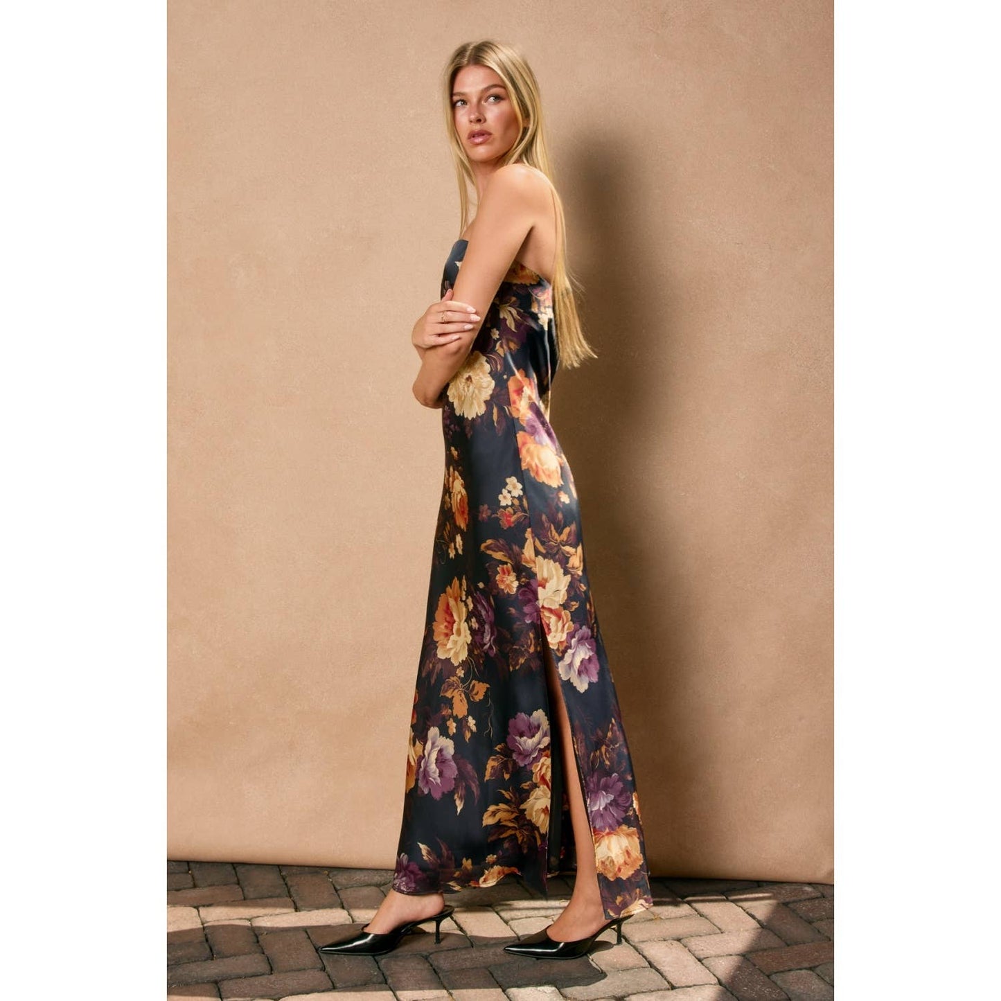 Hidden Haven Strapless Bias Cut Maxi Dress