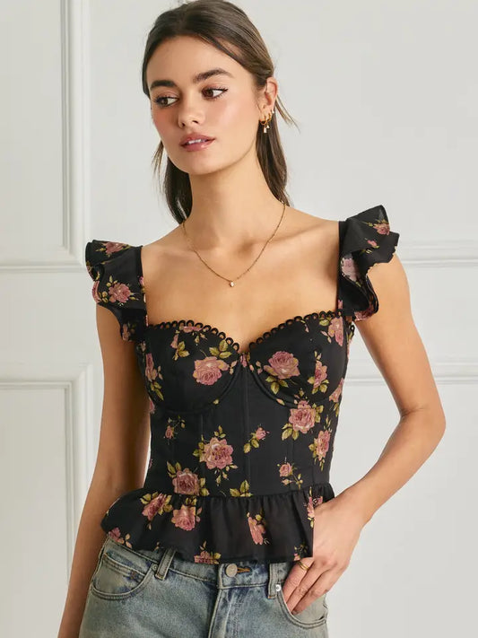 Floral Lace Corset Flutter Top (FT12621)