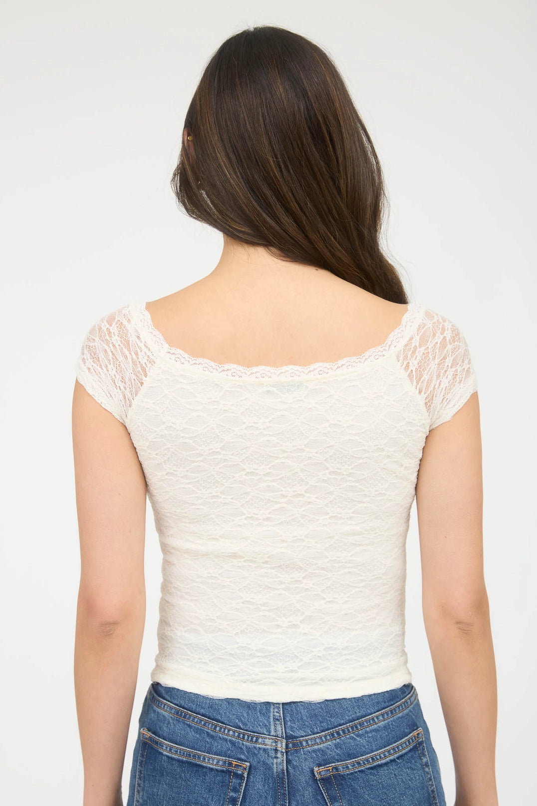 Lace Front Bow Detail Short Sleeve Knit Top
