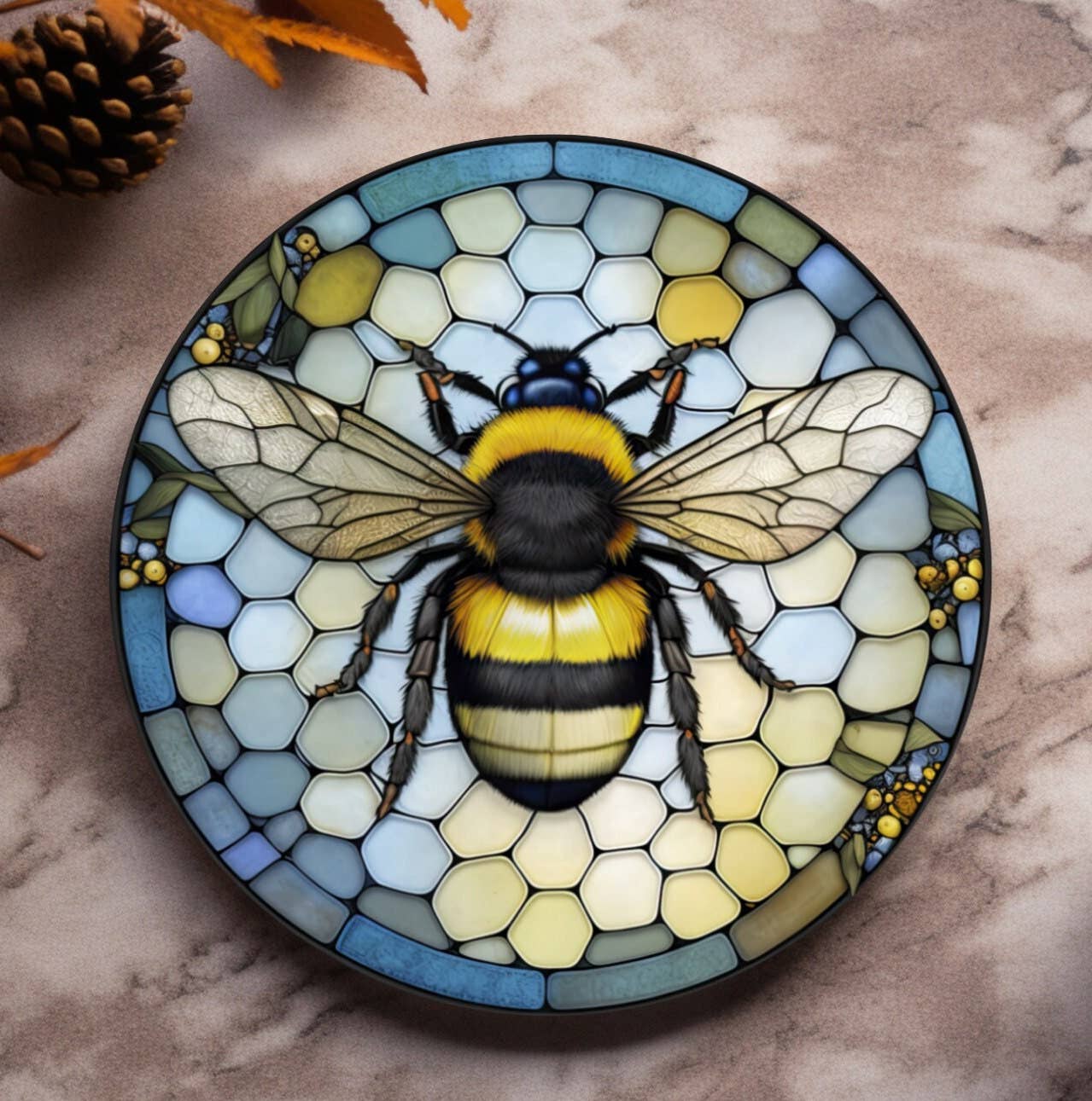 Bee Coaster, Bee Keeper Gift, Nature Inspired Home Decor: 3.6-Inch Glossy
