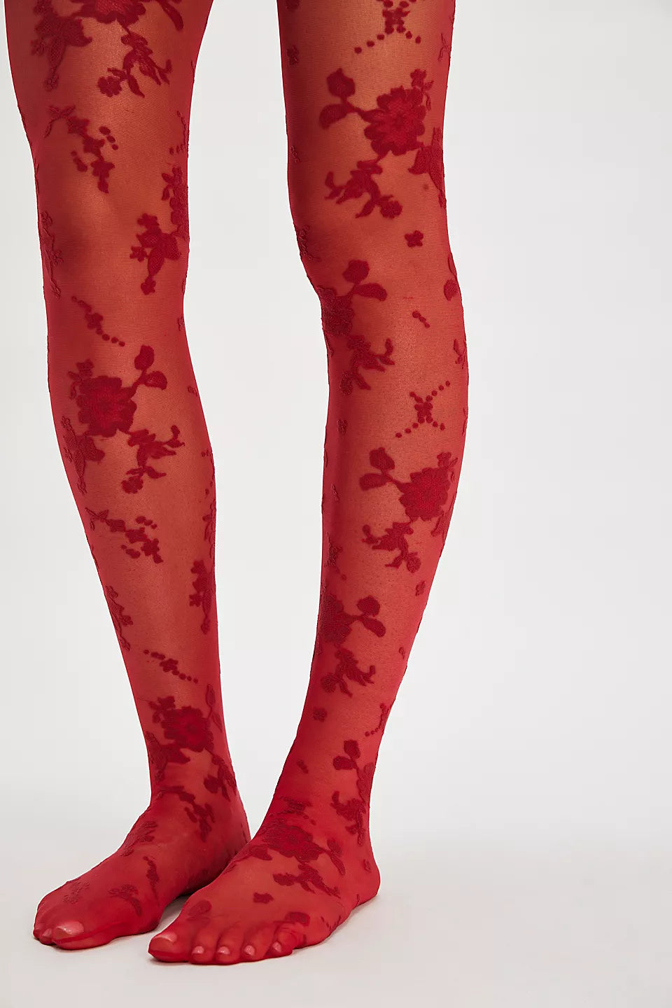 Flocked Floral Tights