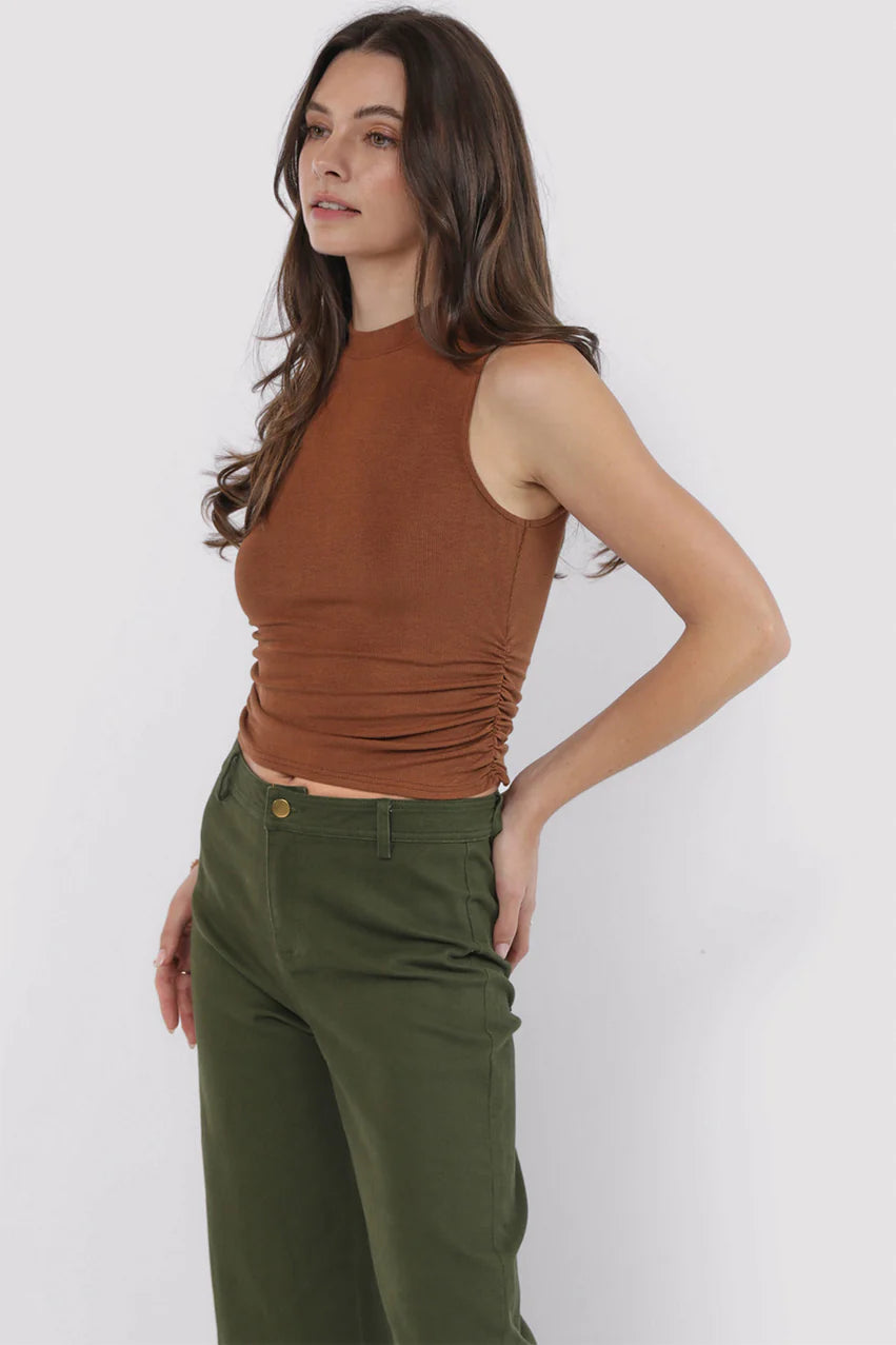 Ronan Mock Neck Ruched Knit Tank