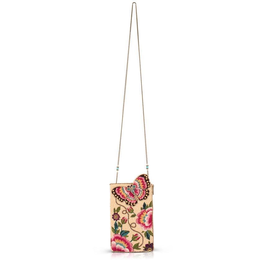 Butterfly Garden Floral Beaded Crossbody Handbag