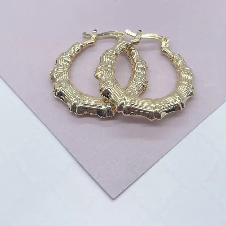 18k Gold Filled Textured Bamboo Hoop Earrings
