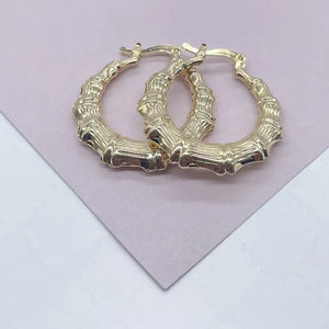 18k Gold Filled Textured Bamboo Hoop Earrings