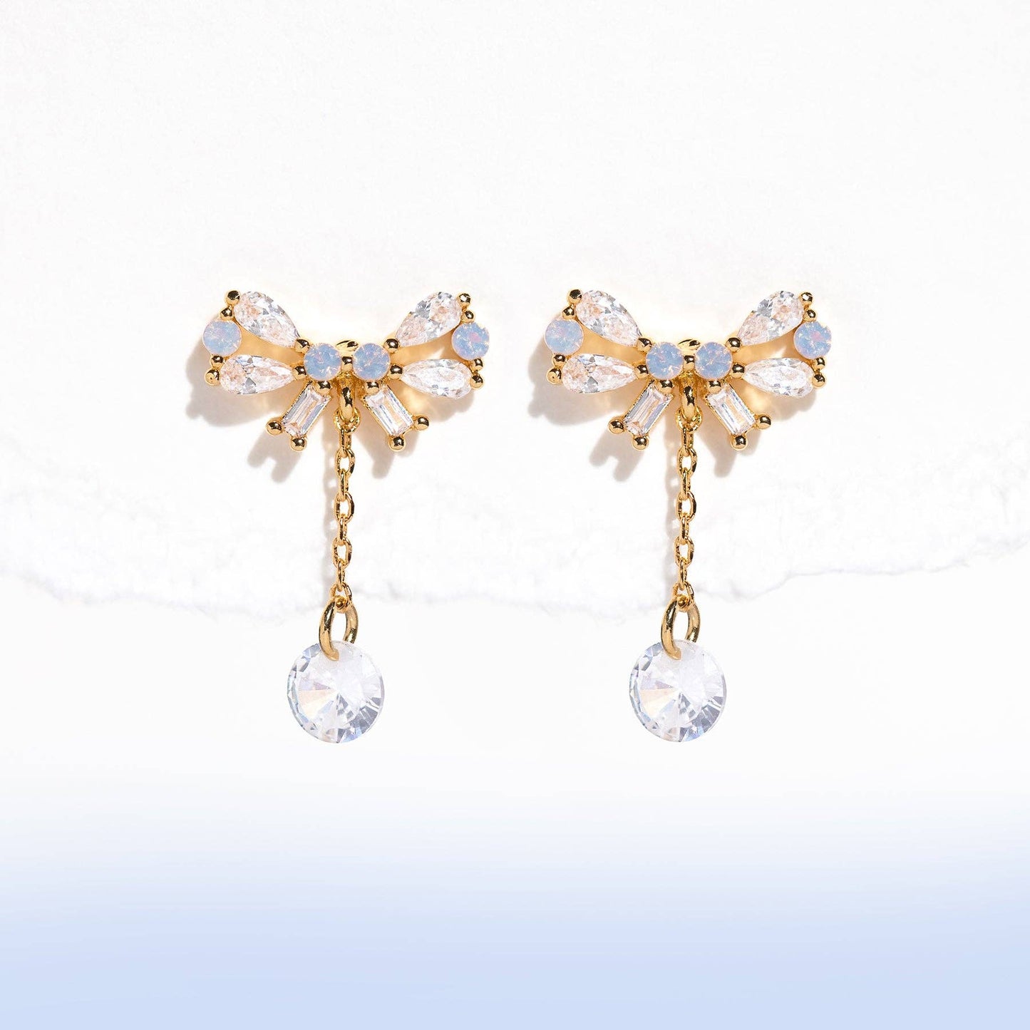 Mini Bow Dew Drop Earrings: Gold