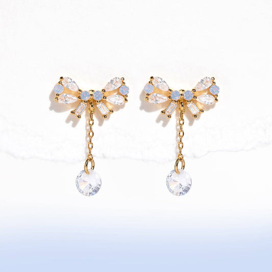 Mini Bow Dew Drop Earrings: Gold