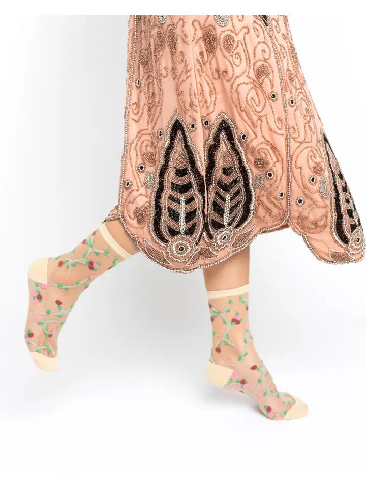 Sheer Rosettes Crew Sock