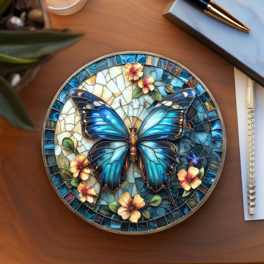 Butterfly Ceramic Coaster, Eco-Friendly Home Decor: 3.6 Inch Glossy