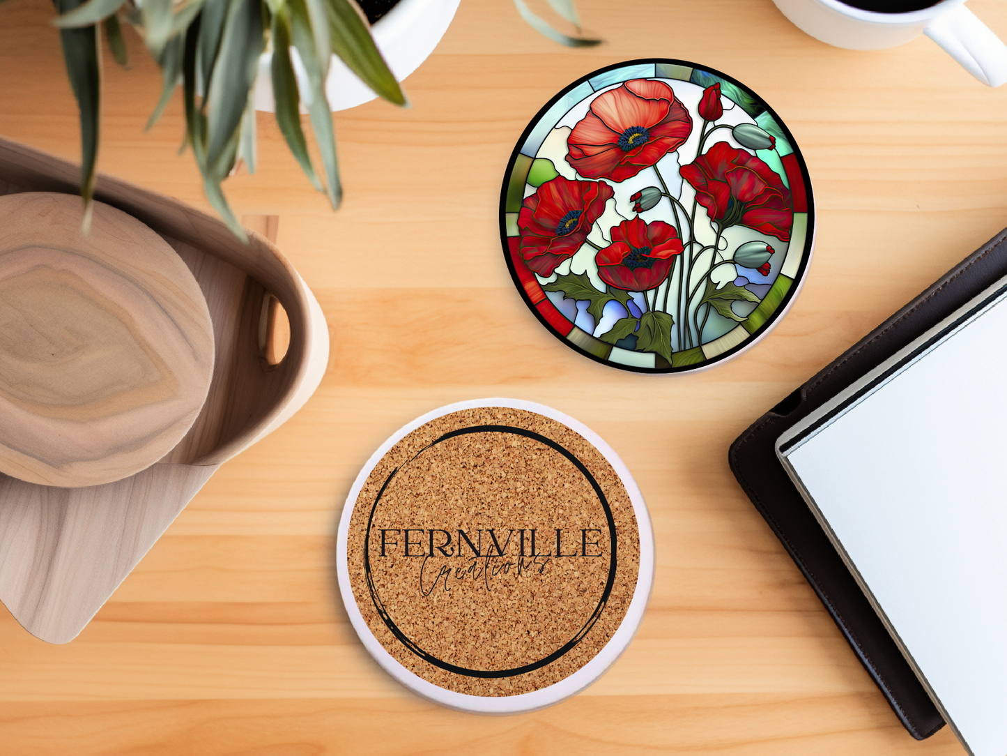 Poppy Coaster, Garden Lover Gift, Floral Nature Home Decor: 3.6 Inch Glossy