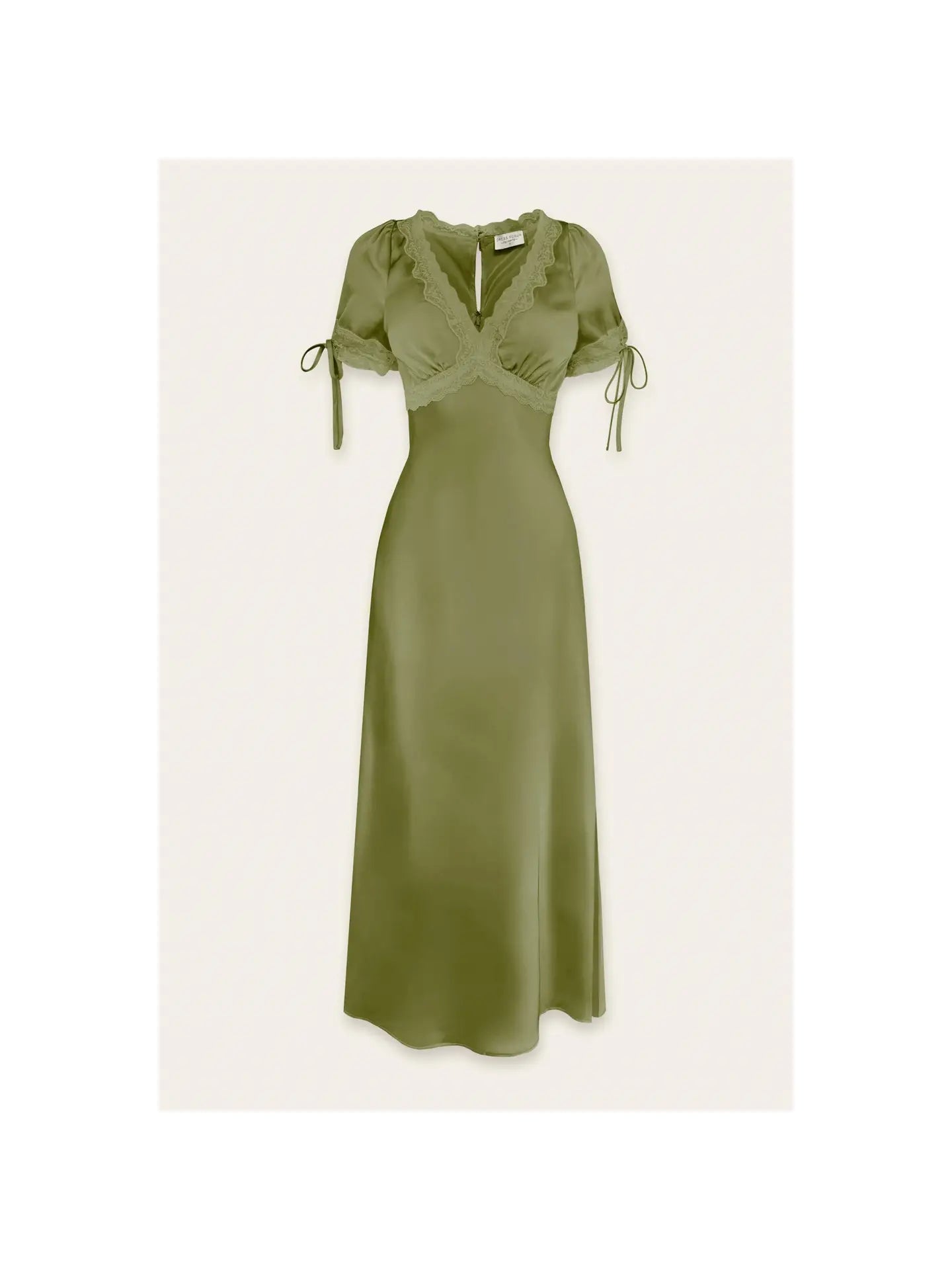 Dull Satin Lace Trim Plunging Midi Dress