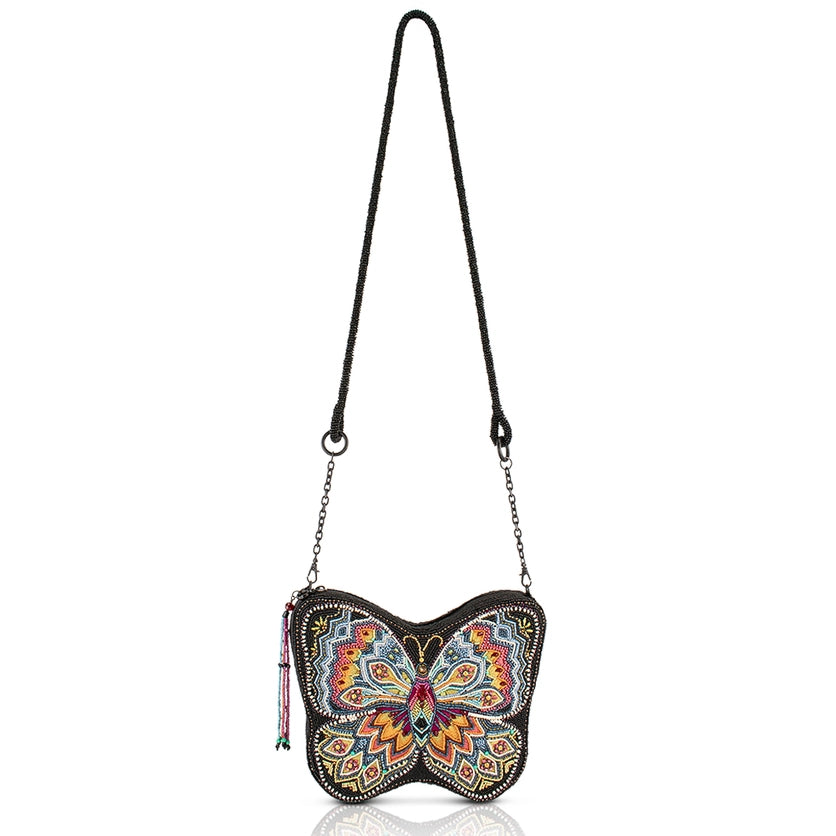 Indie Butterfly Beaded Multi-Colored Crossbody Handbag