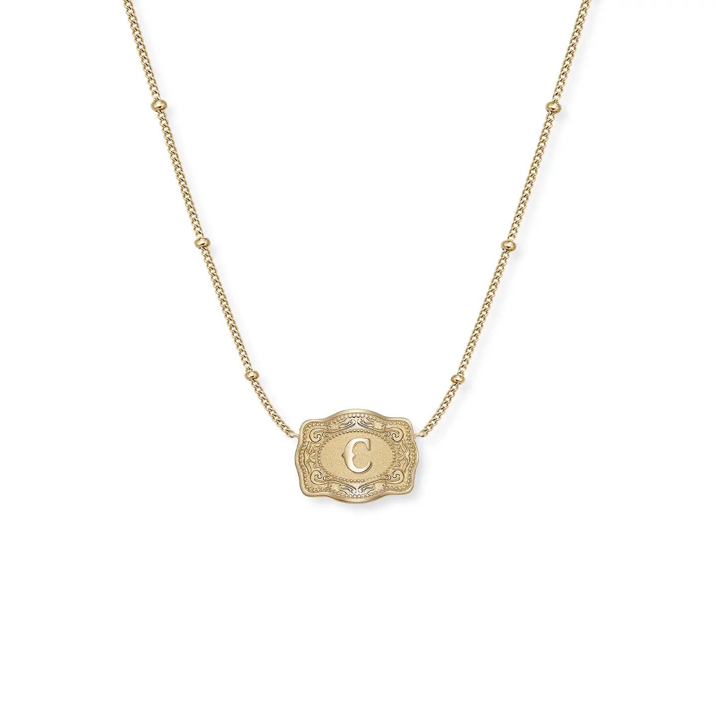 Ultra Mini Belt Buckle Necklace (Initial) - Gold
