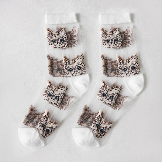 Rufia – Sheer Cat Pattern Ankle Socks | Lightweight & Breathable