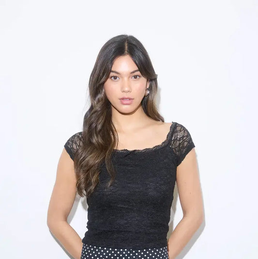 Lace Front Bow Detail Short Sleeve Knit Top