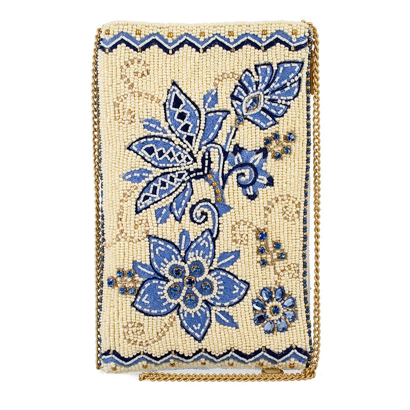 Easy Street Denim Flowers Beaded Crossbody Handbag