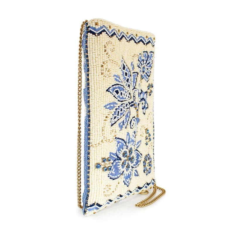 Easy Street Denim Flowers Beaded Crossbody Handbag