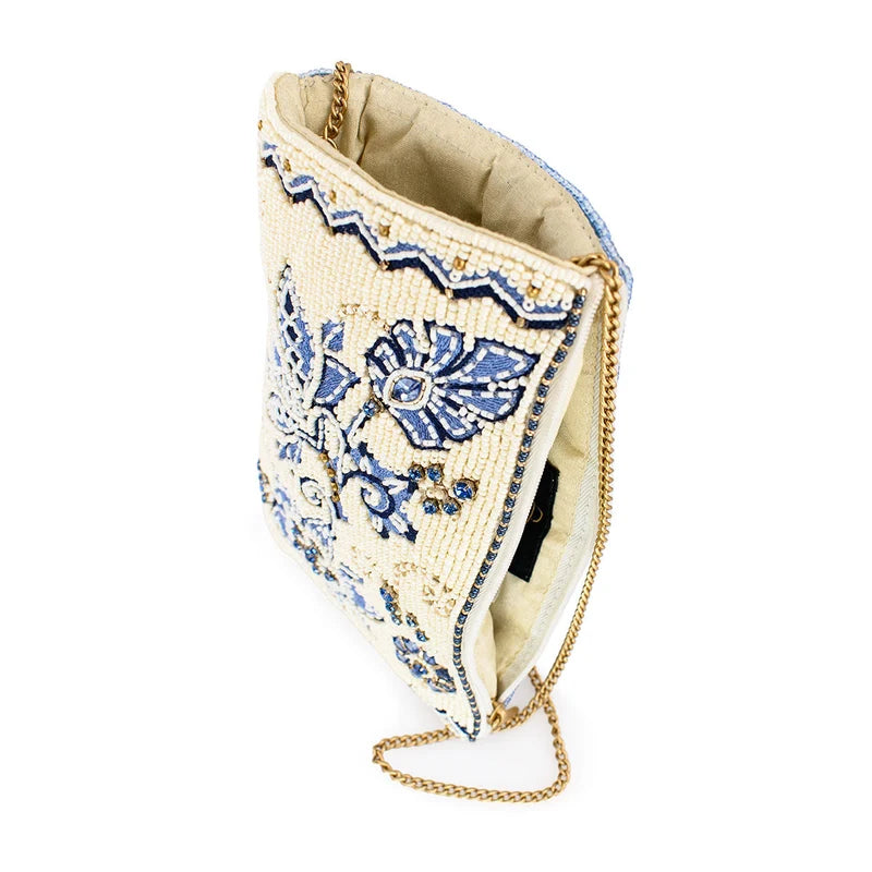 Easy Street Denim Flowers Beaded Crossbody Handbag