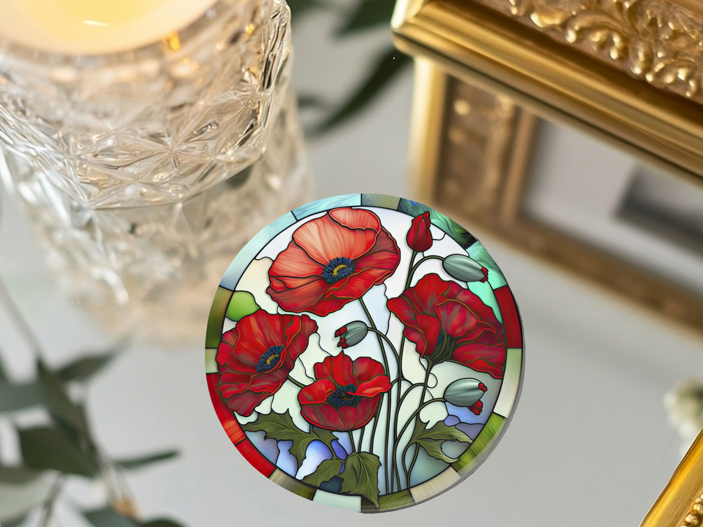 Poppy Coaster, Garden Lover Gift, Floral Nature Home Decor: 3.6 Inch Glossy