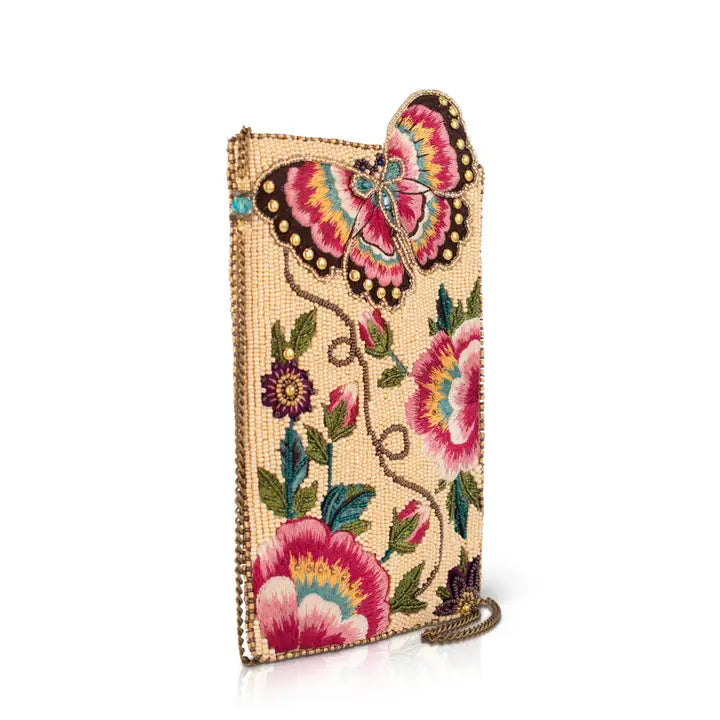 Butterfly Garden Floral Beaded Crossbody Handbag