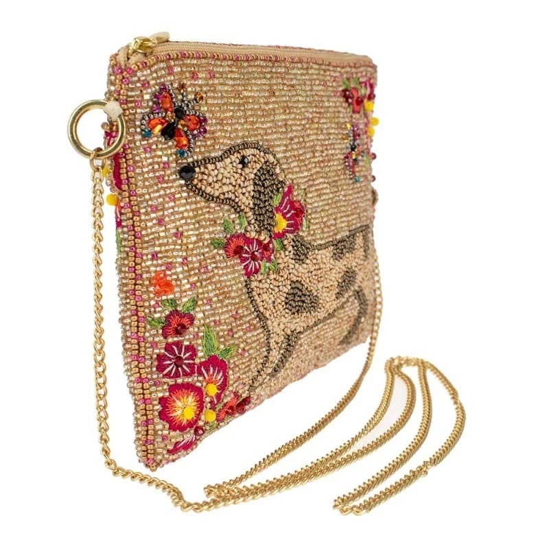 Doxie Beaded Dog and Floral Crossbody Mini Handbag