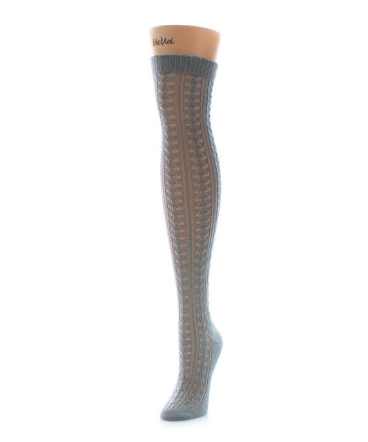 MeMoi Pointelle Over The Knee Warm Socks: Paloma Gray / OS