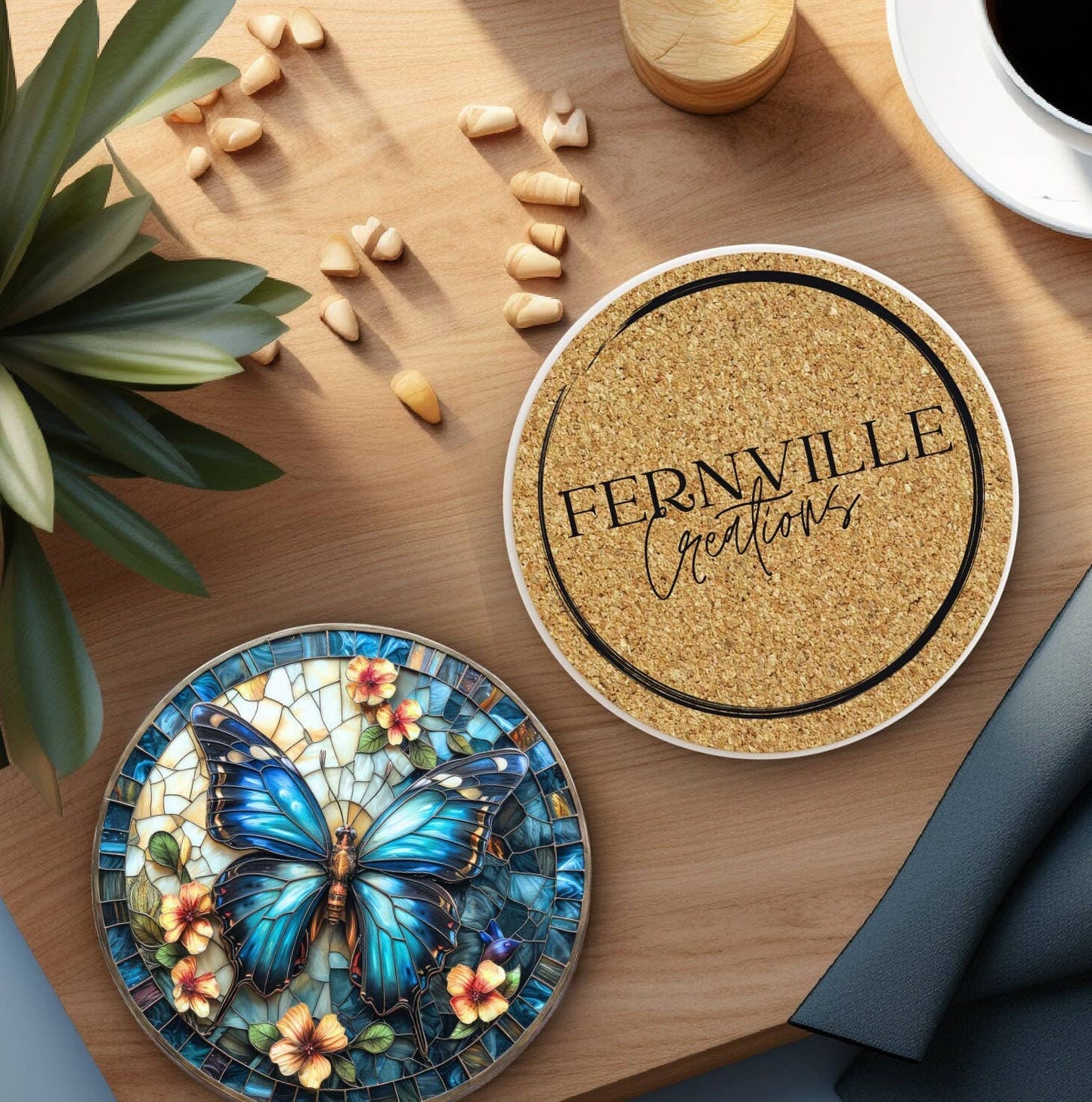 Butterfly Ceramic Coaster, Eco-Friendly Home Decor: 3.6 Inch Glossy