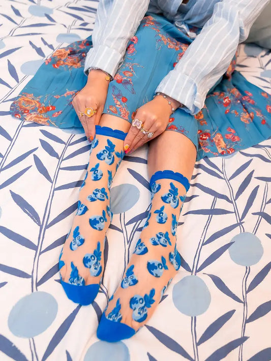 Blueberry Ruffle Sheer Crew Sock