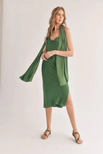Load image into Gallery viewer, Mirage Cowl Neck Midi Dress With Shawl
