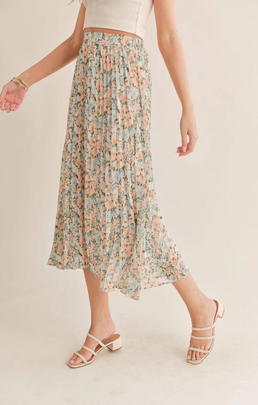 Green Thumbs Pleated Midi Skirt