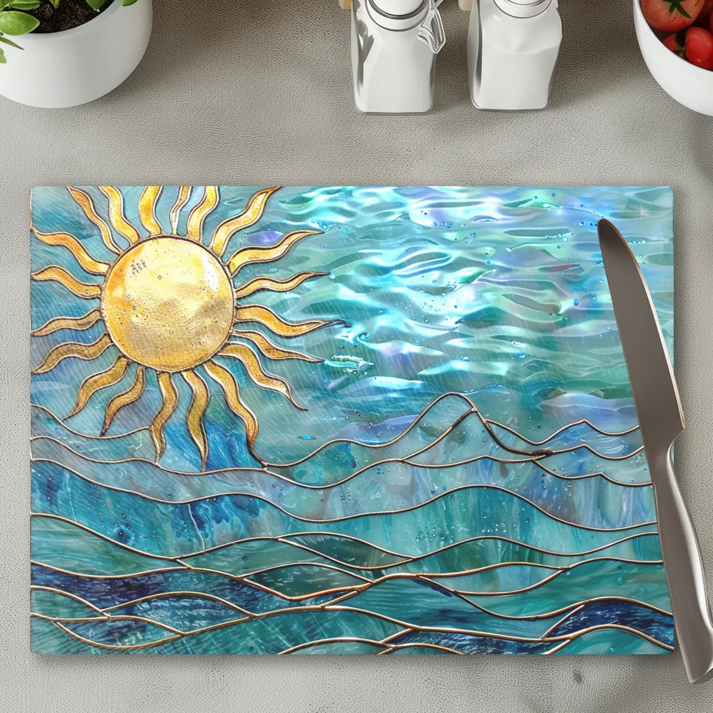 Tempered Glass Cutting Board - Ocean Sun