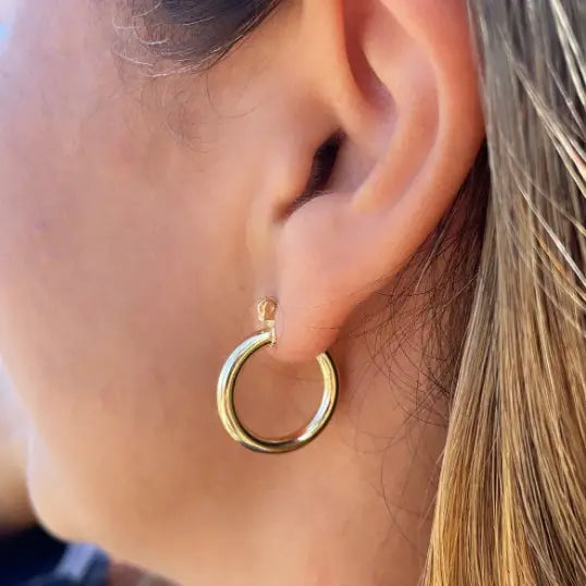 18k Gold Filled Medium Thin Plain Hoop Earrings