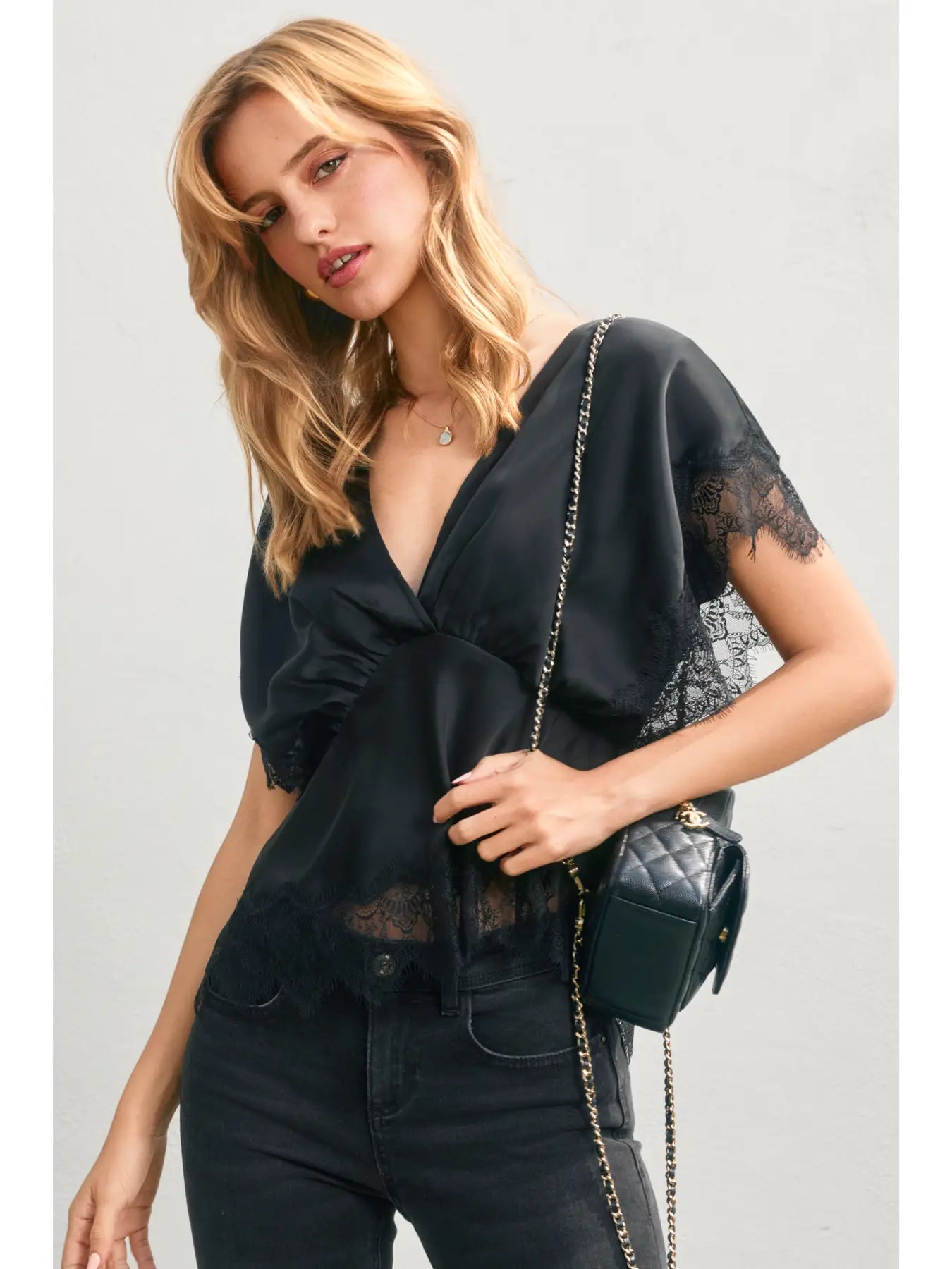 Dull Satin Lace Blouson Top