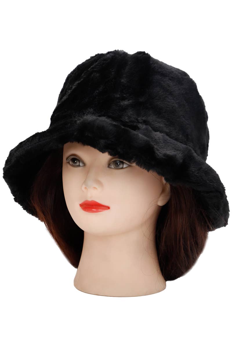 Solid Faux Fur Bucket Hat - Diamond Quilted Fabric