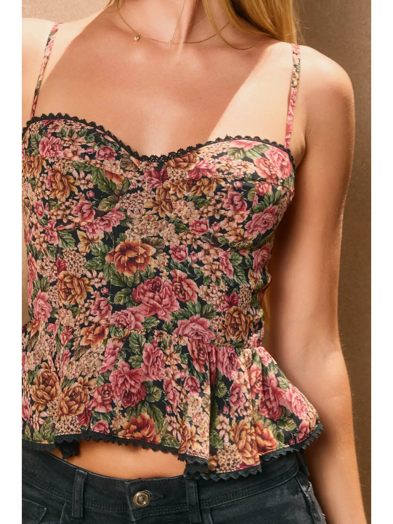 Vintage Rose Lurex Flared Cami Top