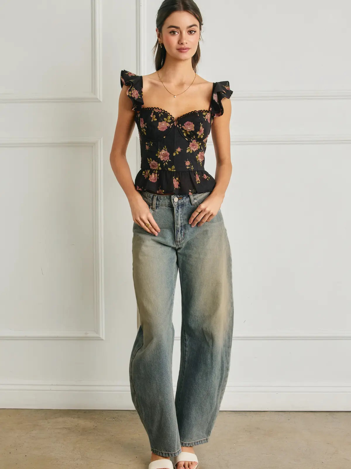 Floral Lace Corset Flutter Top (FT12621)