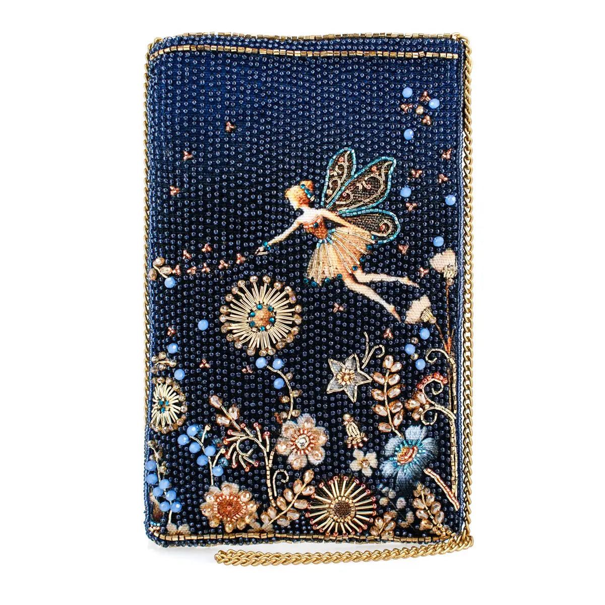 Fairy Dust and Floral Blue Beaded Crossbody Phone Bag