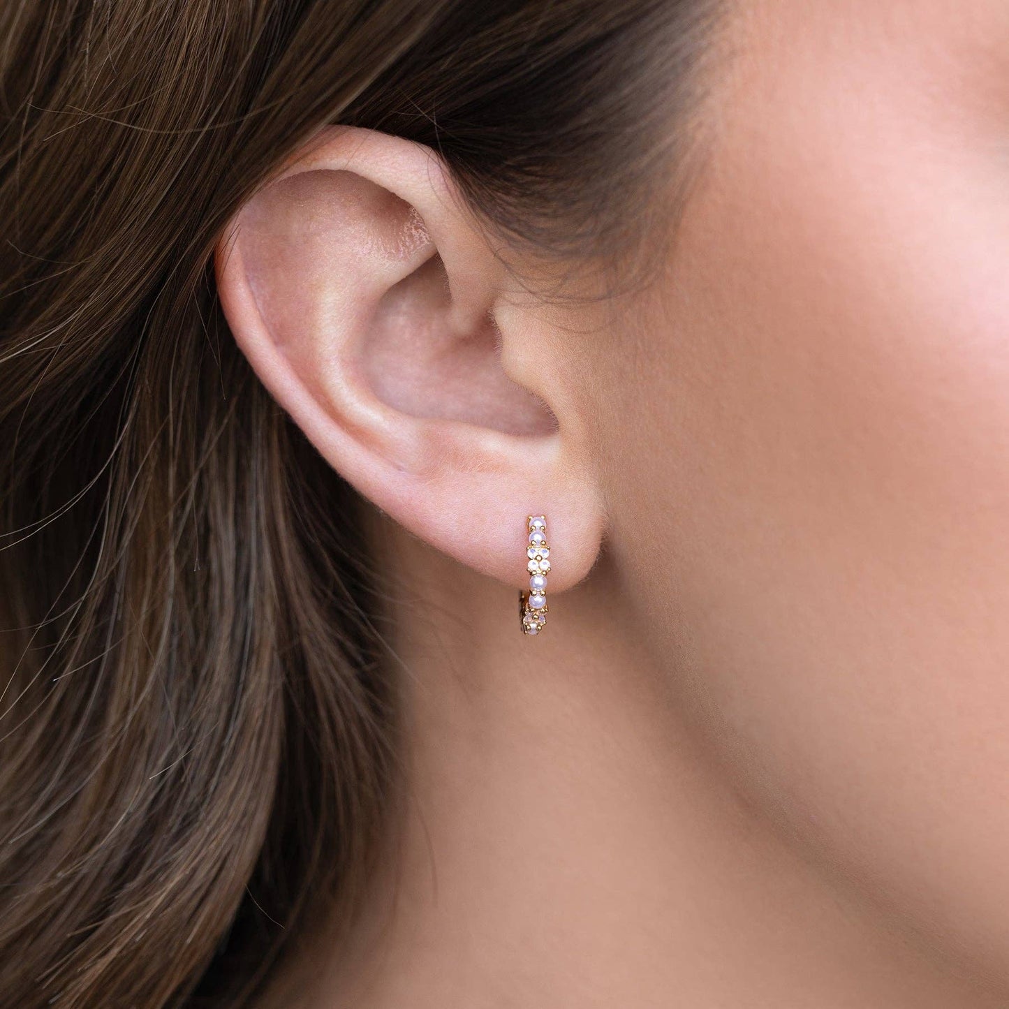 Orchid Pearl Hoops: Gold