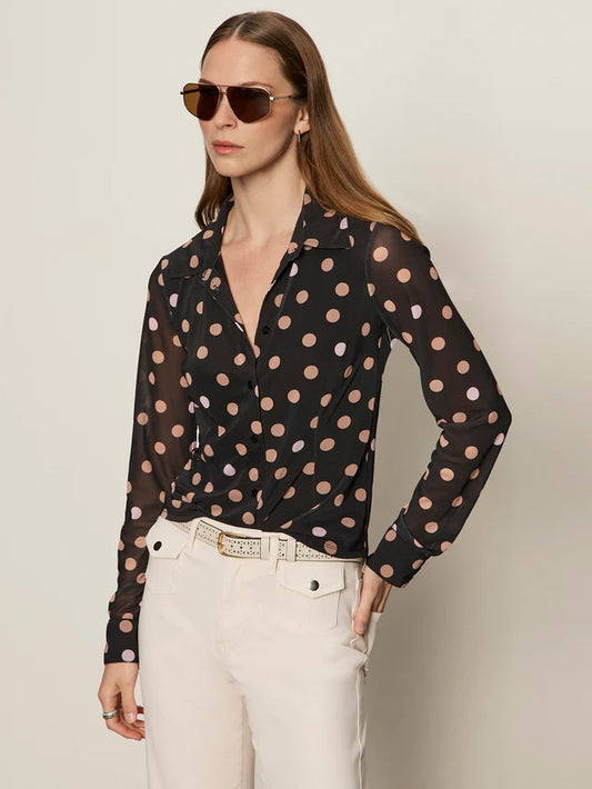 Fitted Mesh Button Down Top - Popspot
