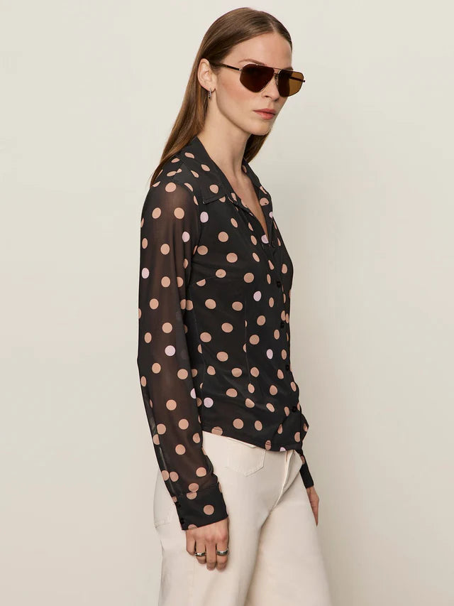 Fitted Mesh Button Down Top - Popspot