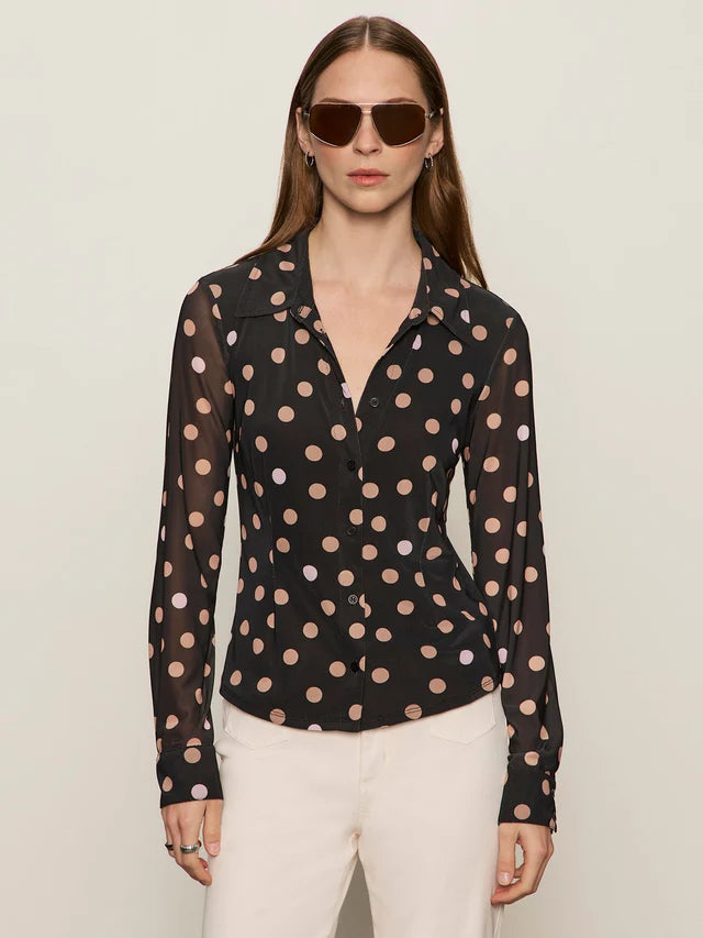 Fitted Mesh Button Down Top - Popspot