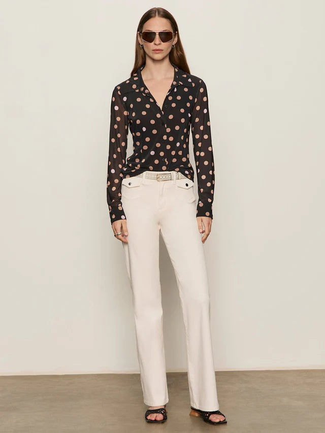 Fitted Mesh Button Down Top - Popspot