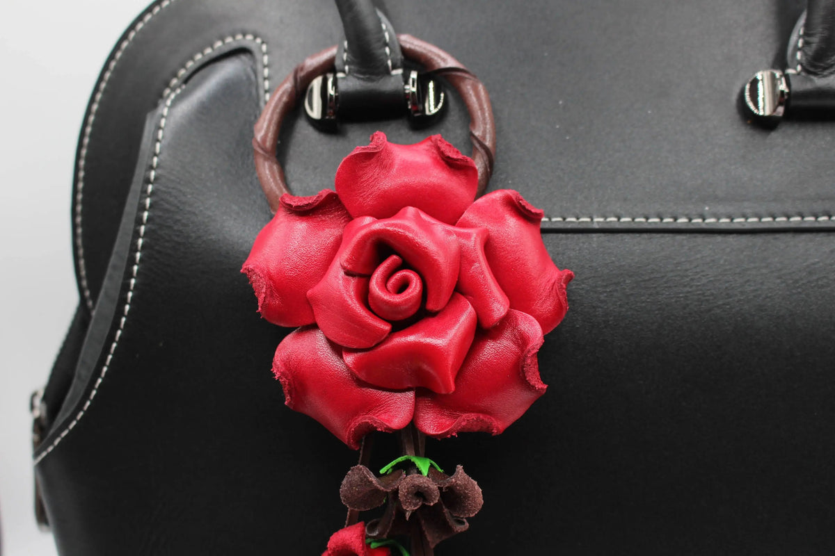 Large Leather Rose Bag Charm