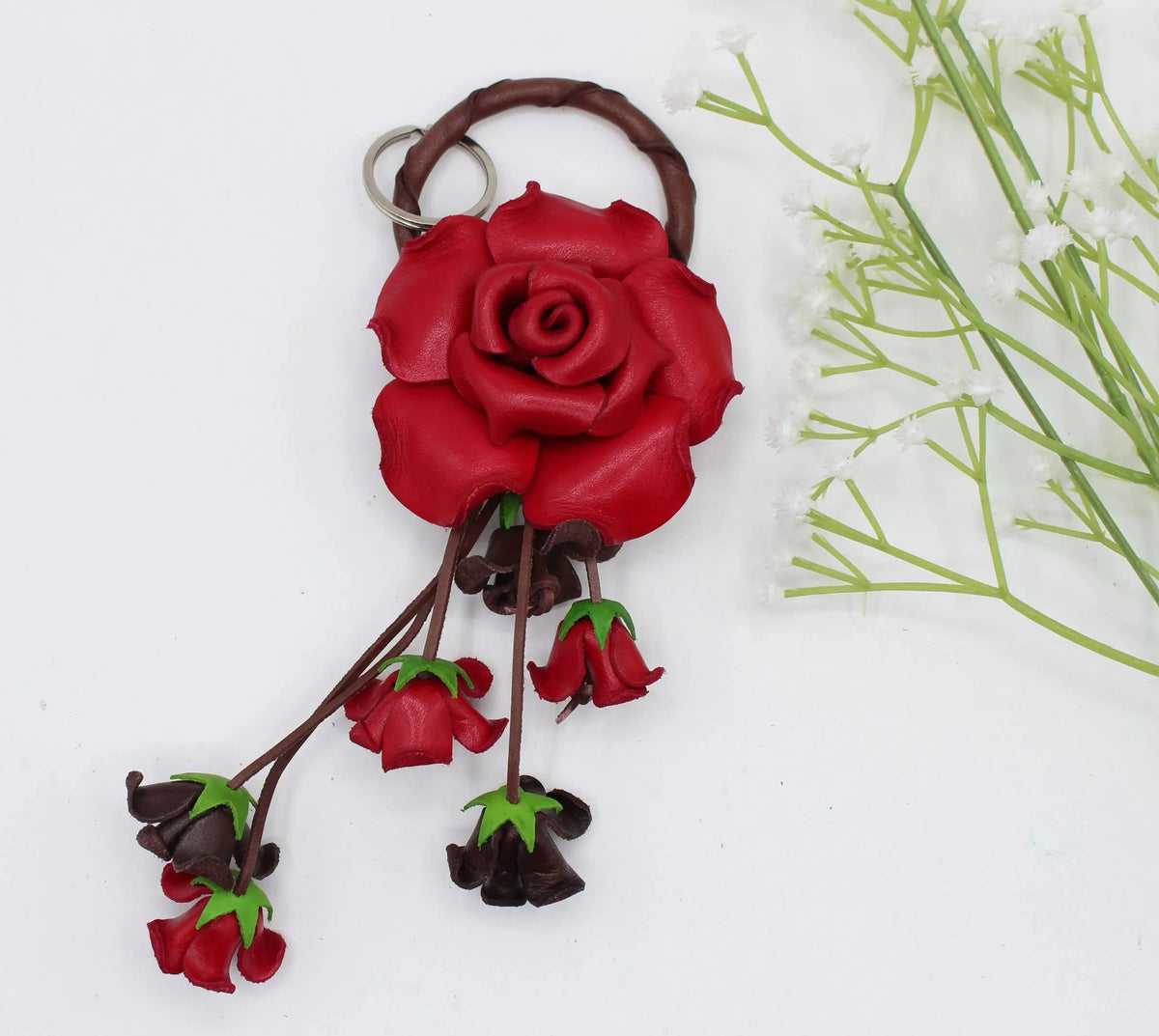 Large Leather Rose Bag Charm