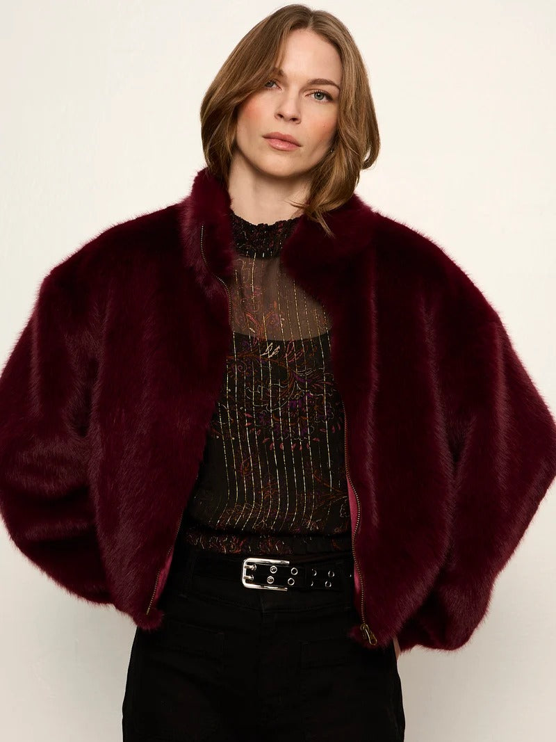 Everest Fur Bomber Bordeaux