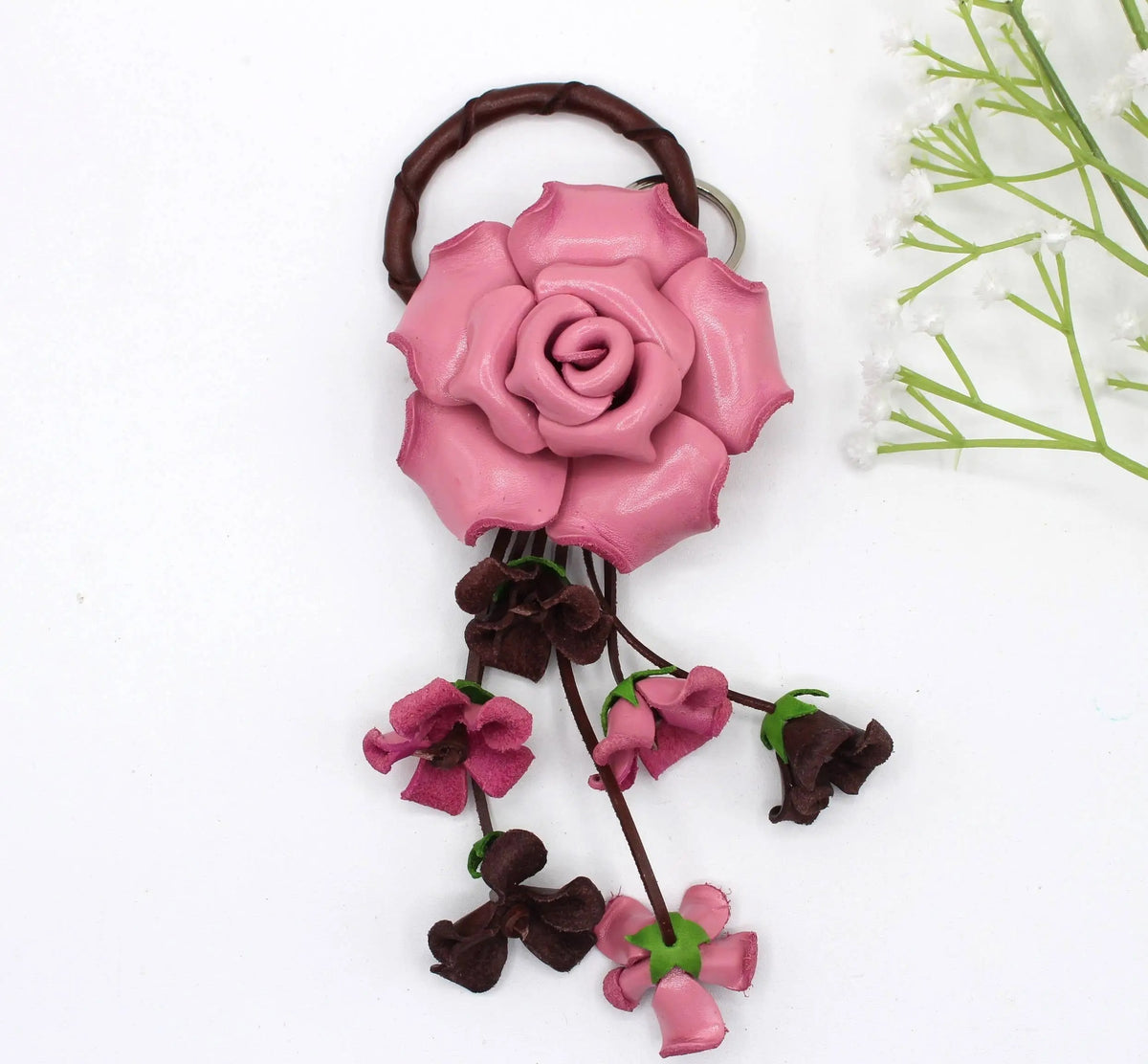 Large Leather Rose Bag Charm
