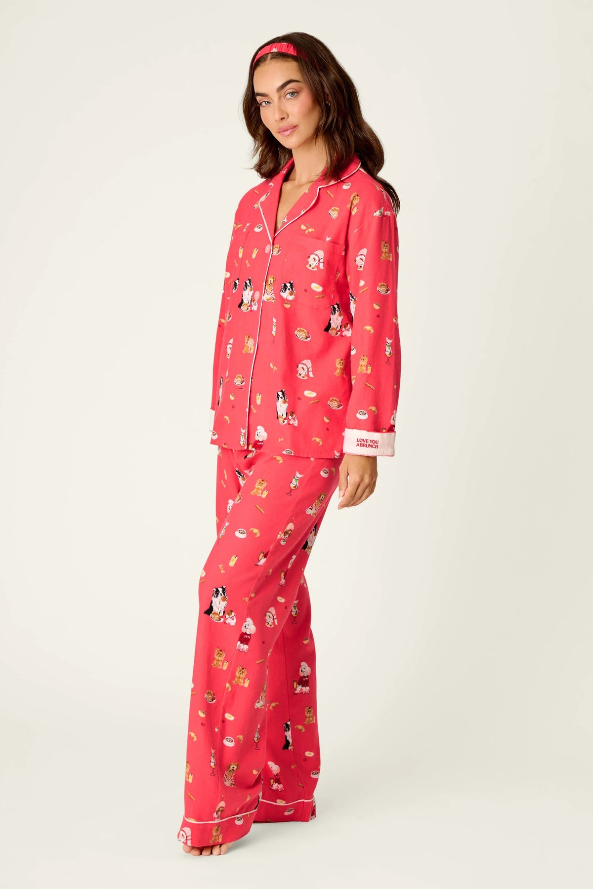 Dogs Who Brunch Print 3-Piece Long Sleeve Flannel PJ Set
