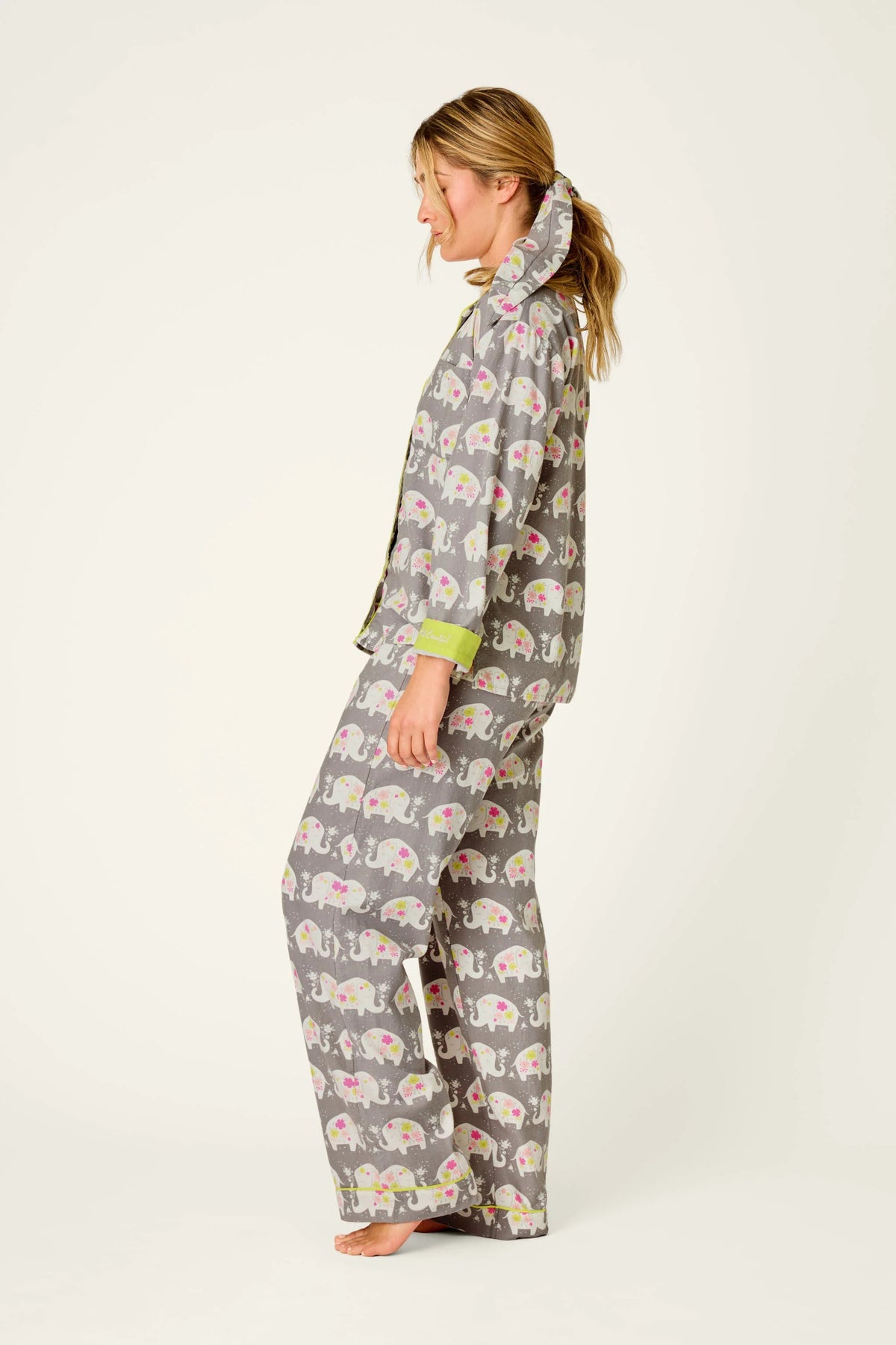 Blooms on Parade Elephant Print 3-Piece Flannel PJ Set