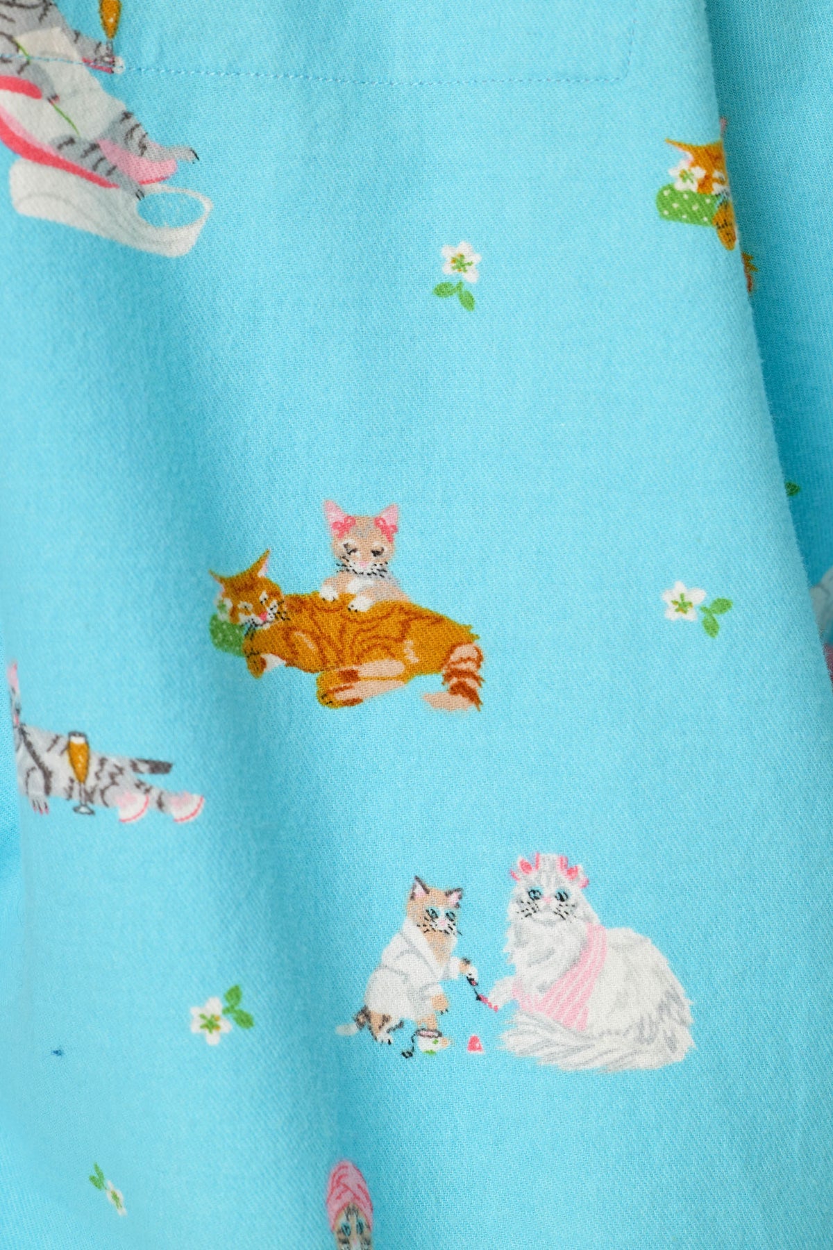 Pampered Cat Print 3-Piece Long Sleeve Flannel PJ Set